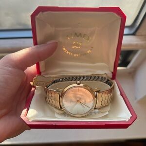 Vintage Timex Women's Gold Tone Watch with Silver Accents